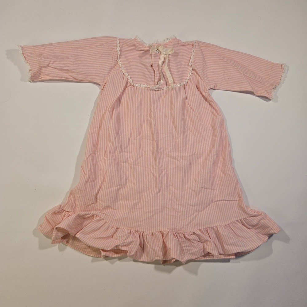 VTG 1970s Baby 0-6M Pink Stripe Bunny Nightgown Lace Trim Ruffle Hem 11x19 Photo